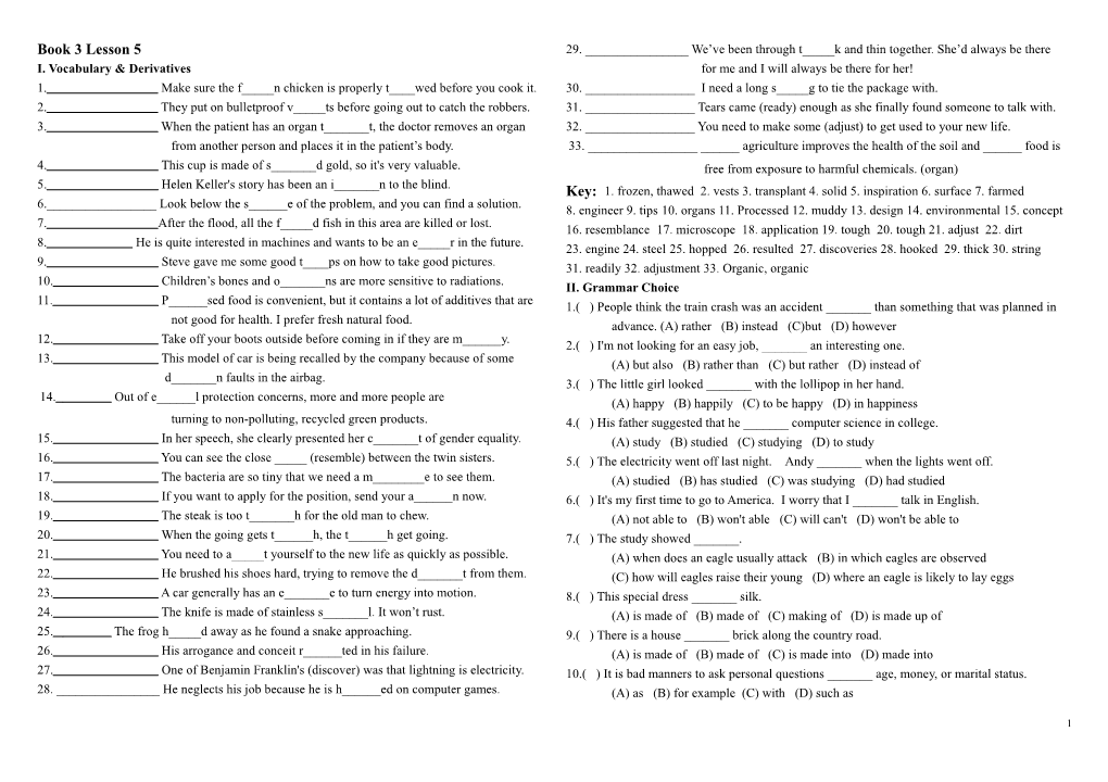 I. Vocabulary & Derivatives