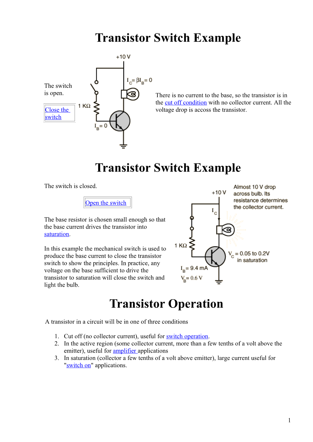 Transistor Switch Example