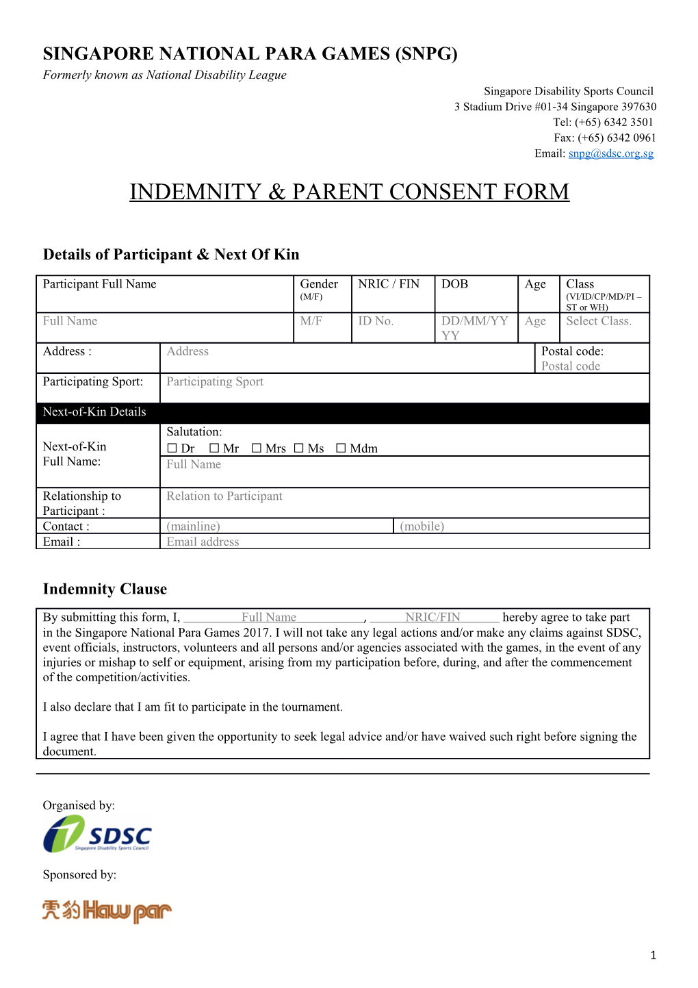 Details of Participant & Next of Kin