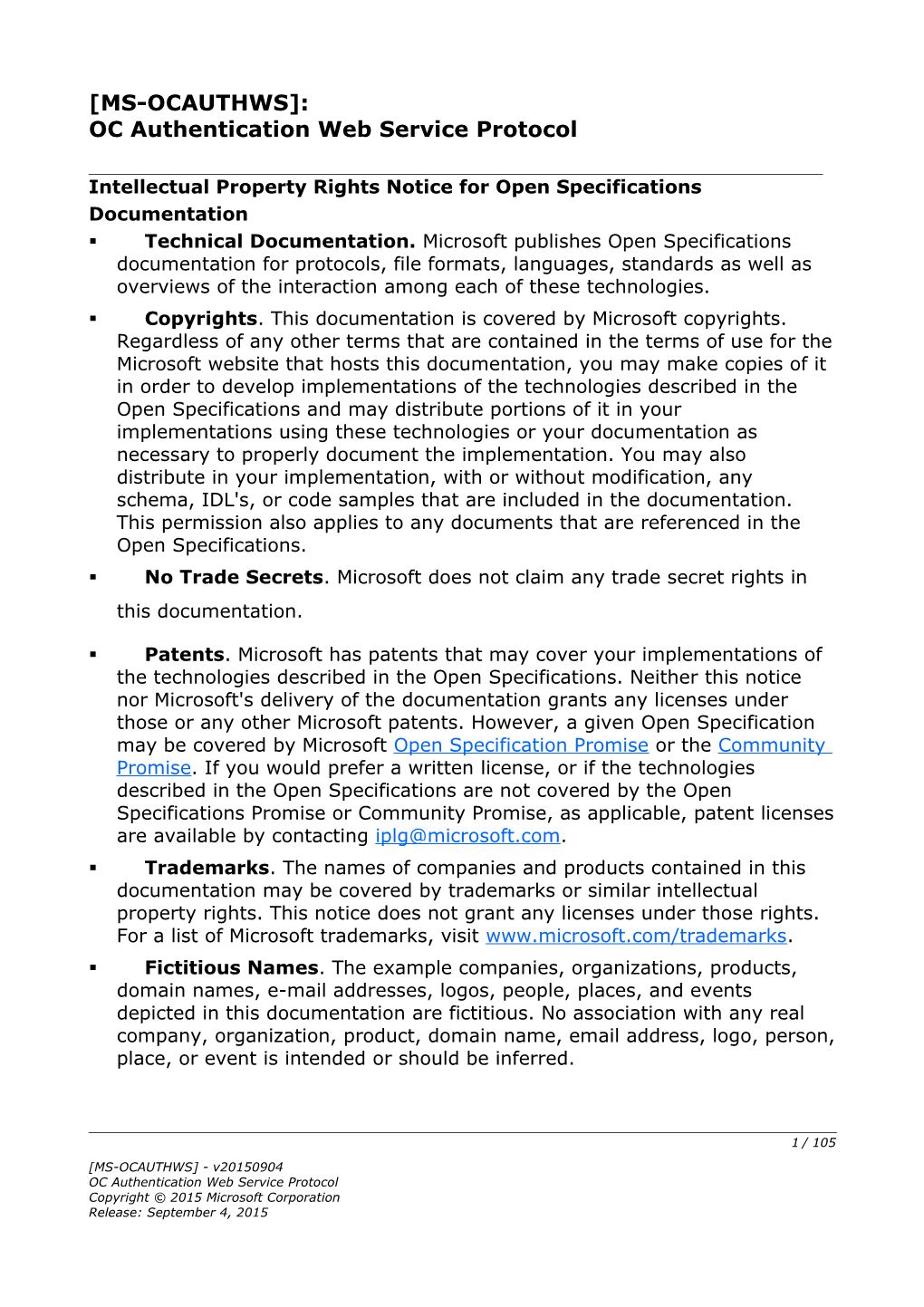 OC Authentication Web Service Protocol