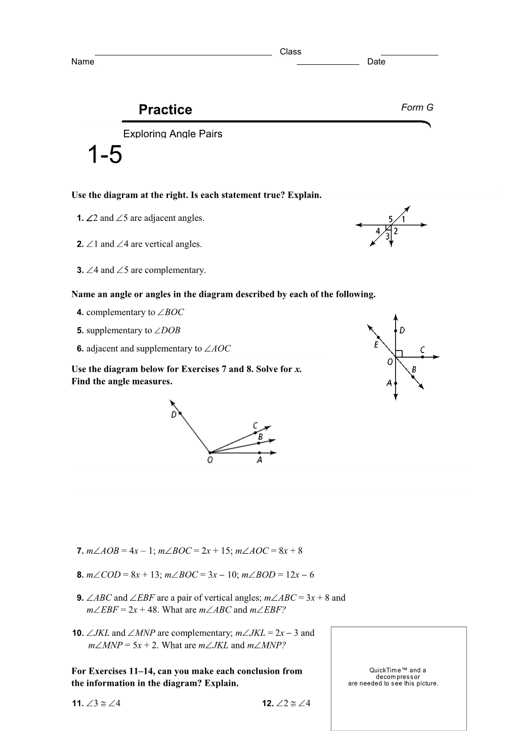 Use the Diagram at the Right. Is Each Statement True? Explain