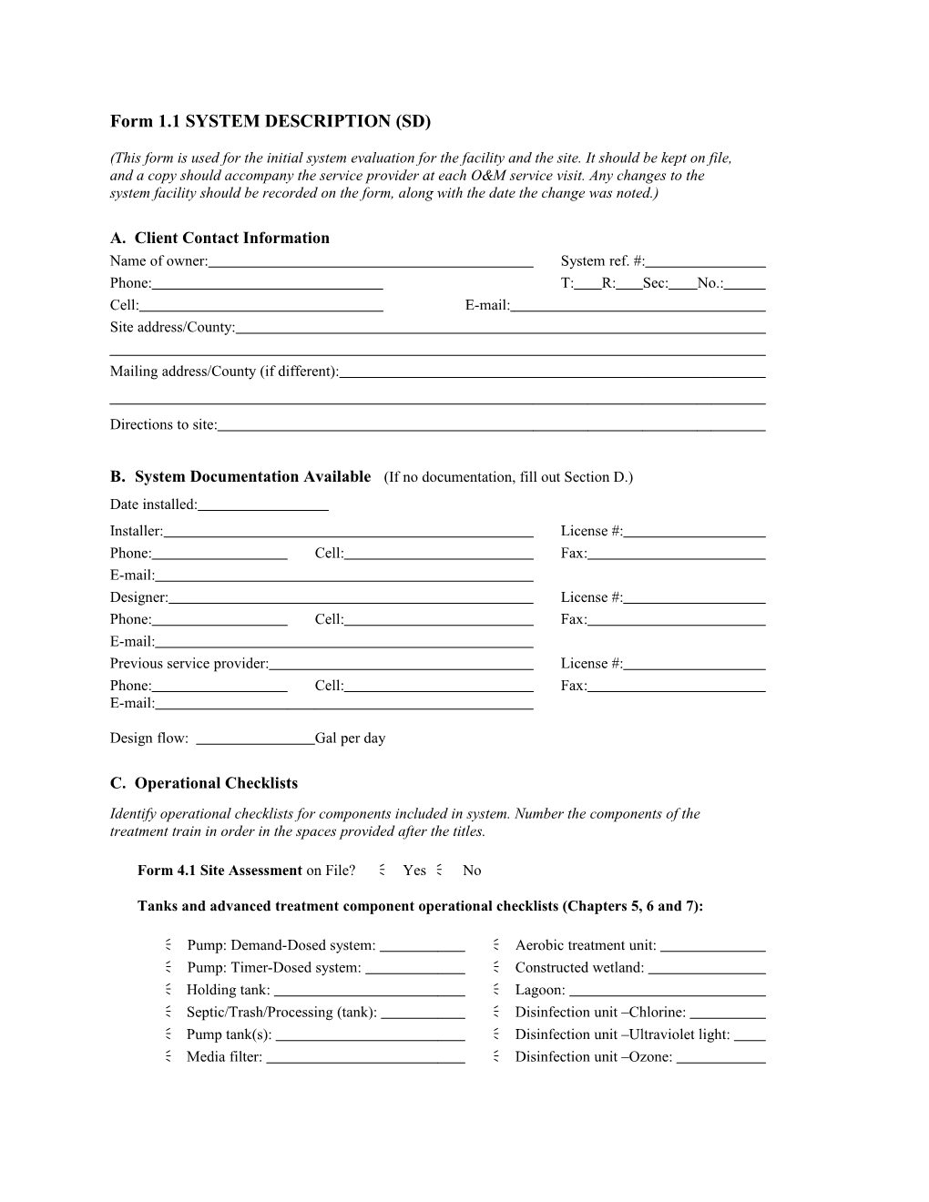 Form 1.1 SYSTEM DESCRIPTION (SD)