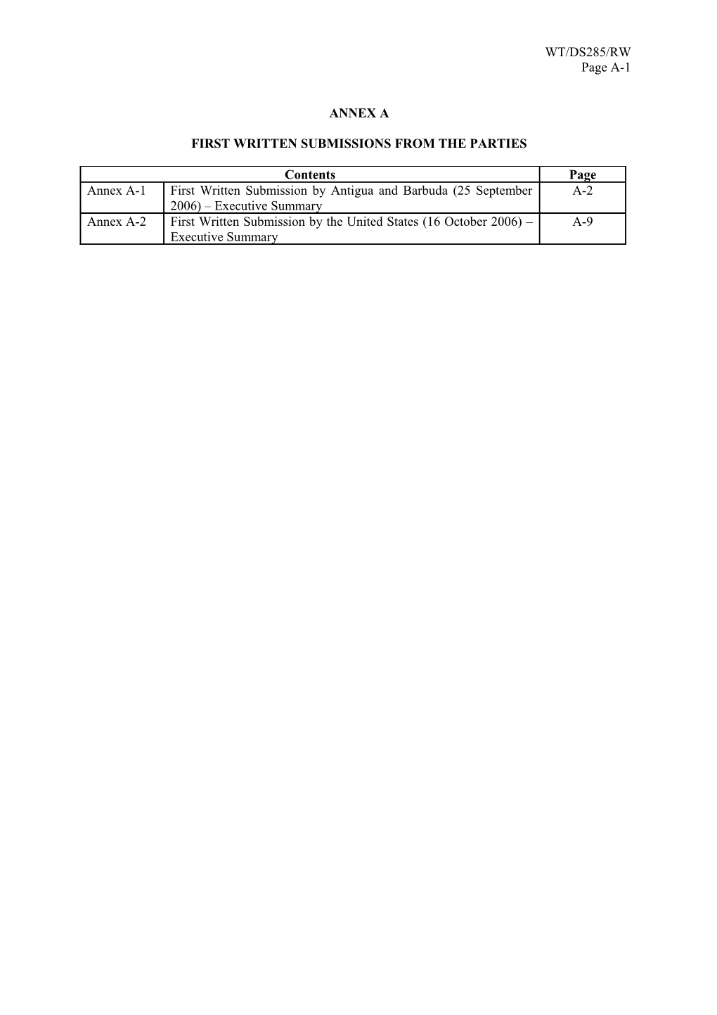 First Written Submissions from the Parties