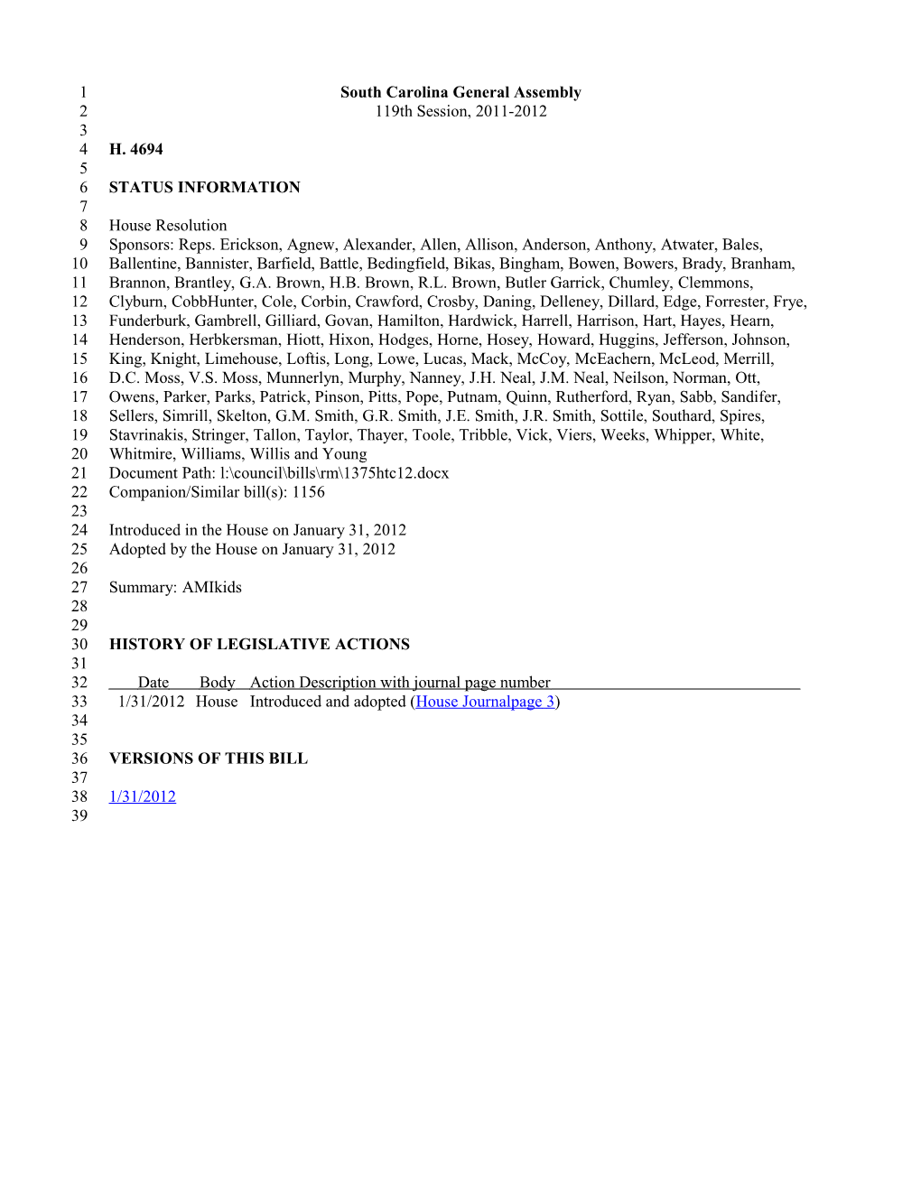 2011-2012 Bill 4694: Amikids - South Carolina Legislature Online