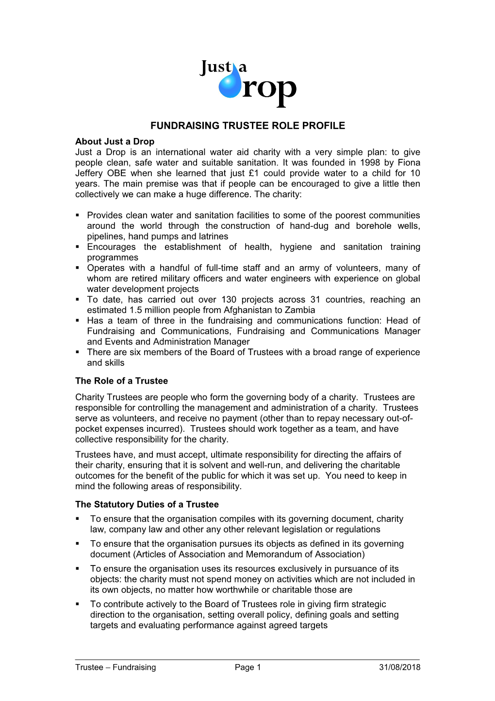 Fundraising Trustee Role Profile