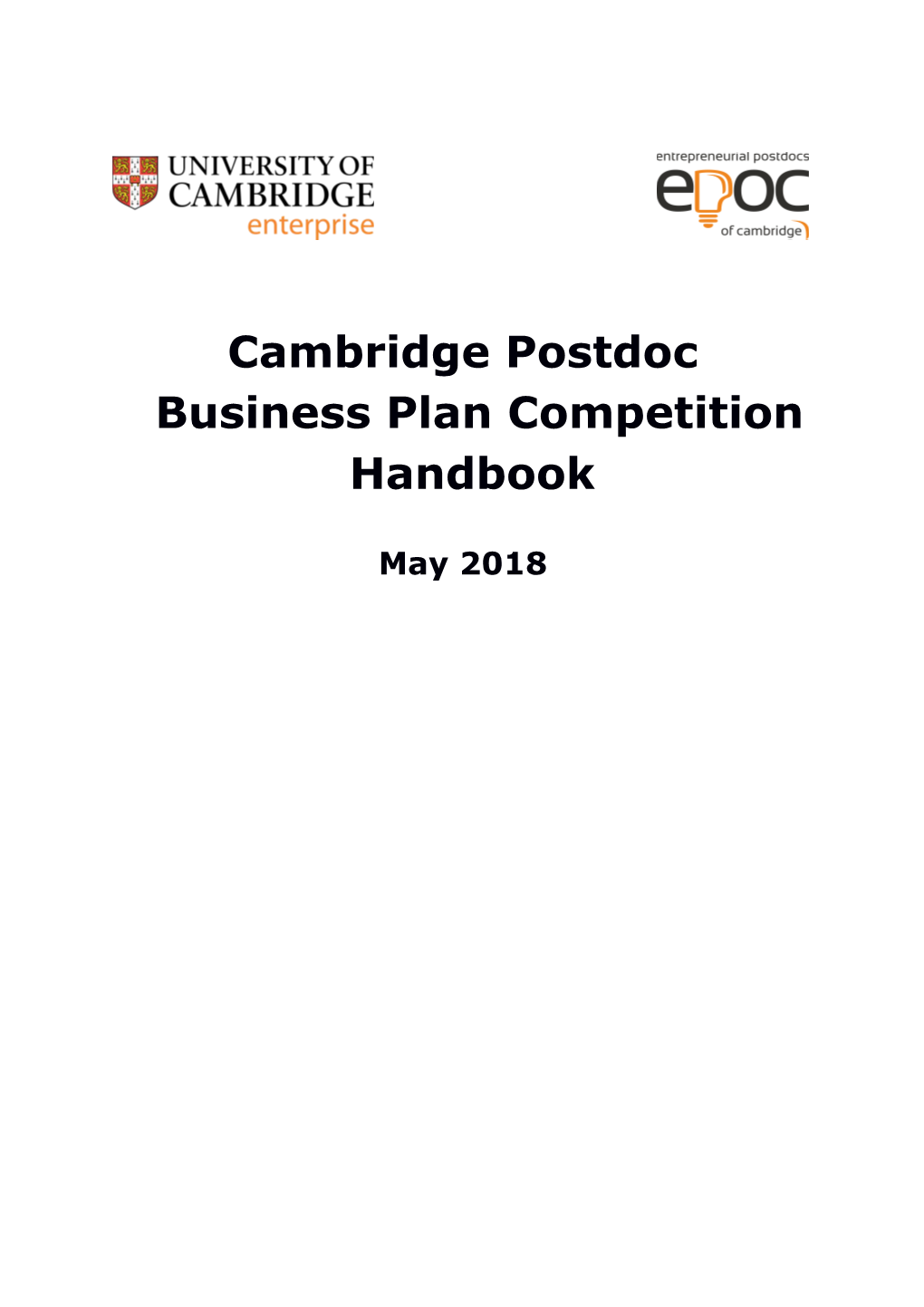 Cambridge Postdoc Business Plan Competition Handbook