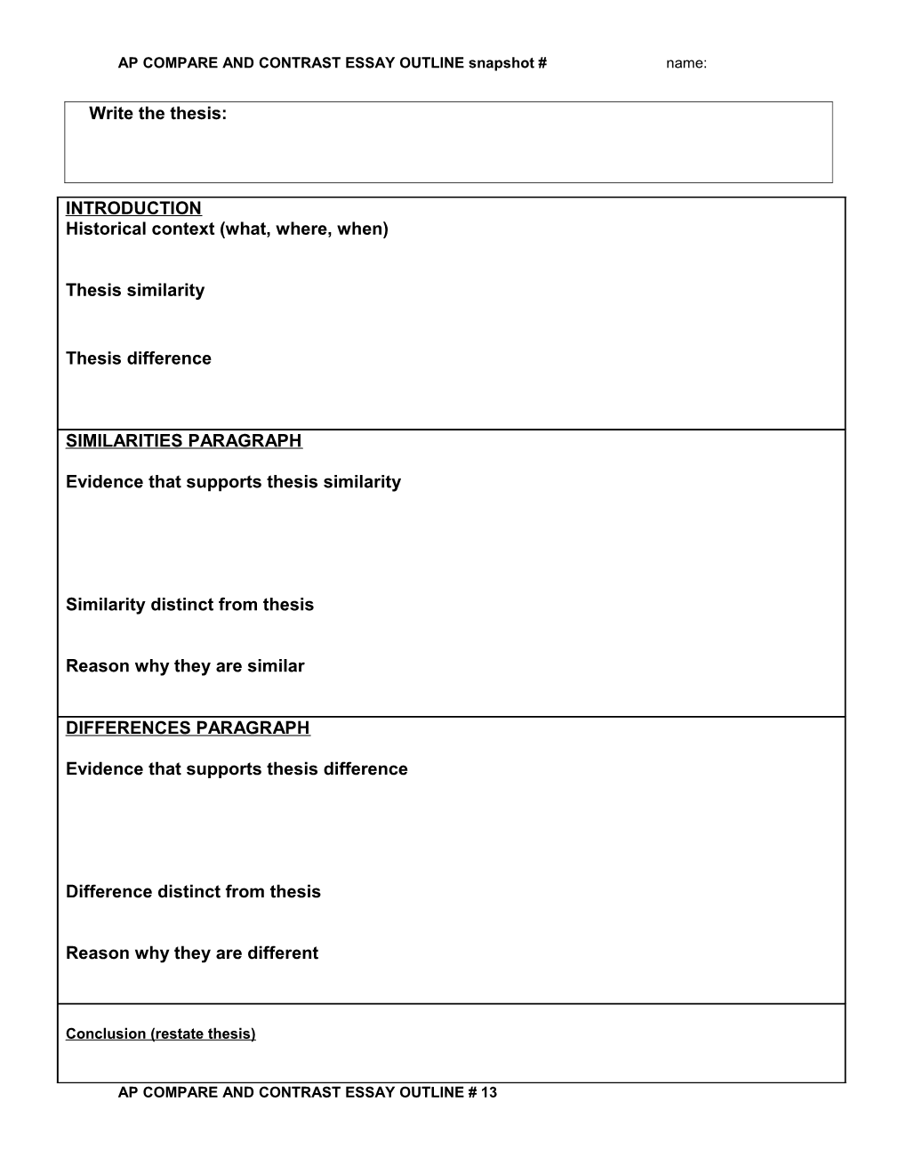 Ap Compare and Contrast Essay Grid