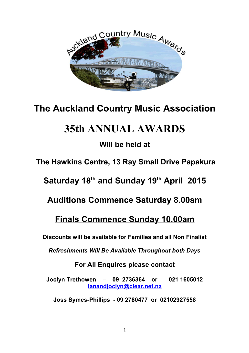 Auckland Country Music Awards Official Entry Form