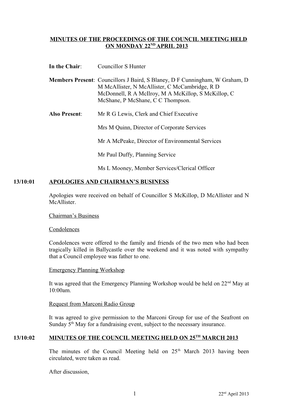 Minutes of the Proceedings of the Council Meeting Held s5