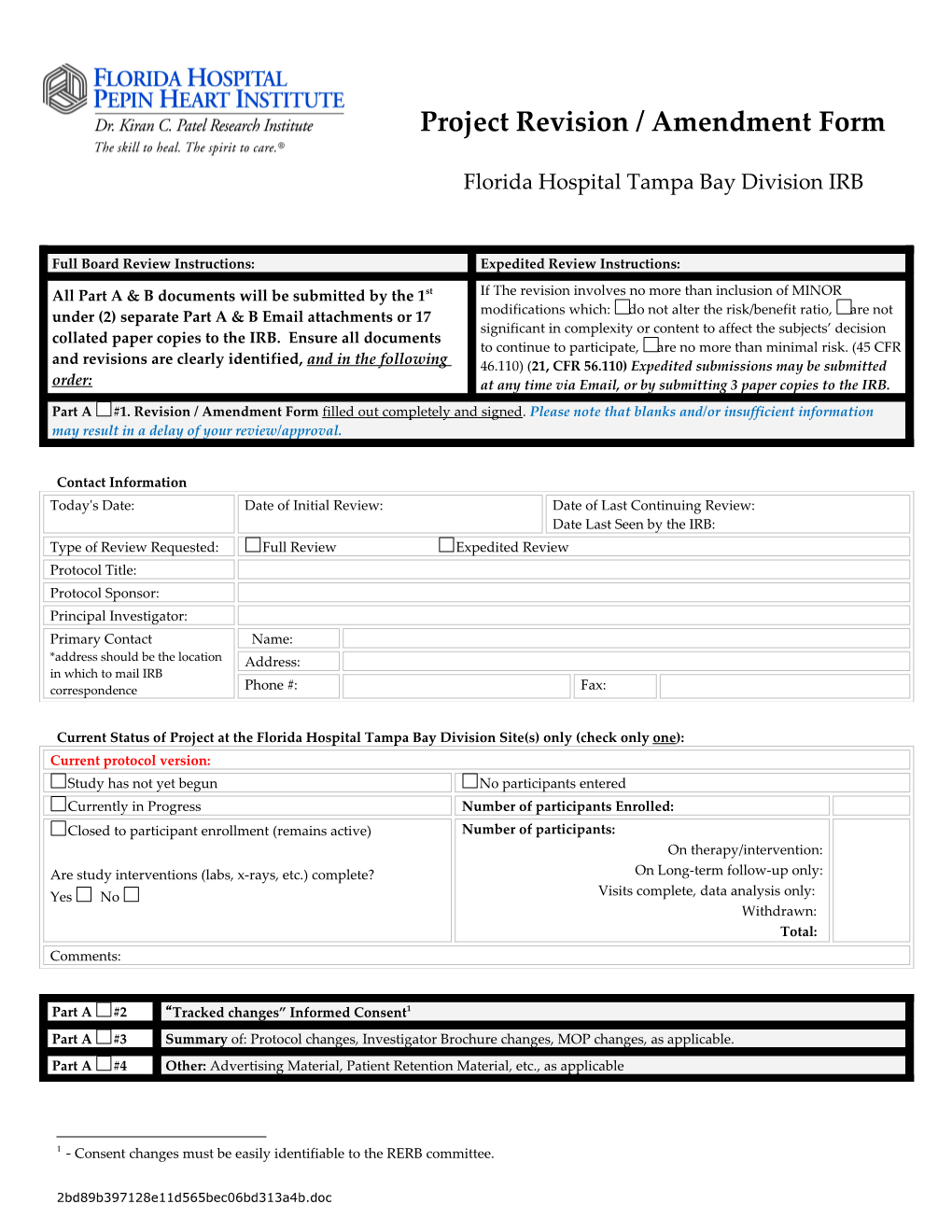 224 - Project Revision/Amendment Form