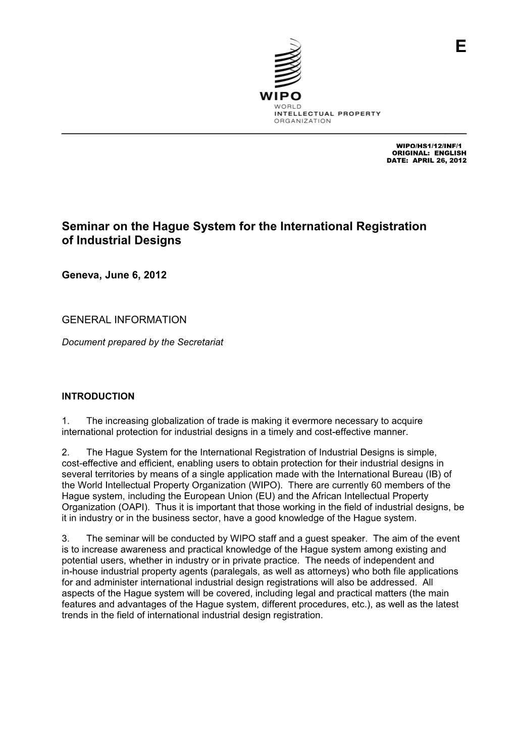 Seminar on the Hague System for the International Registration of Industrial Designs s1