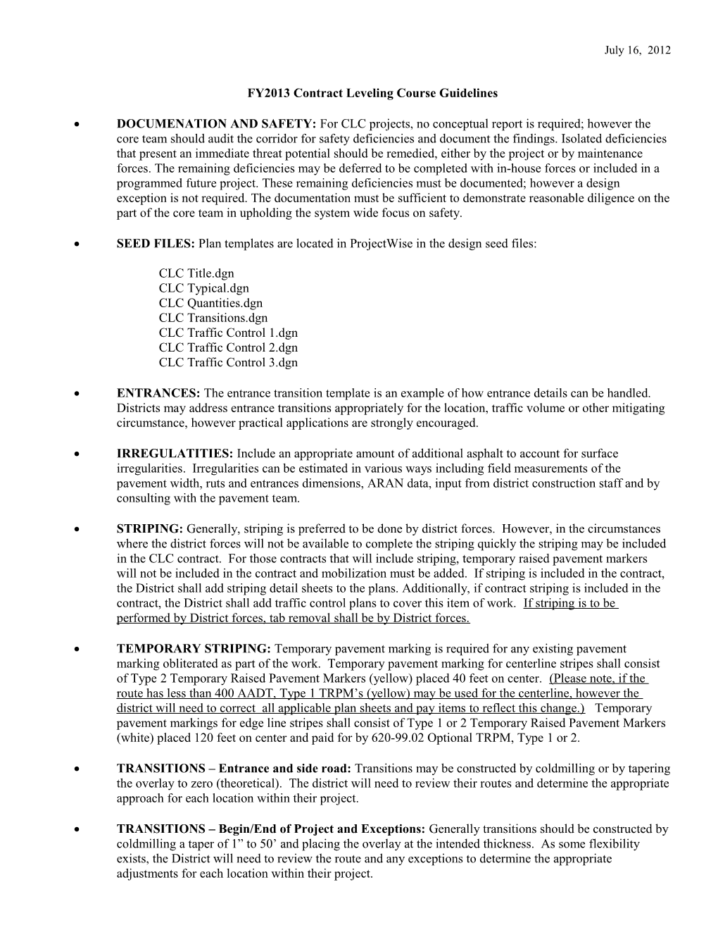 2009 Contract Leveling Course Guidelines 1/169/22/09