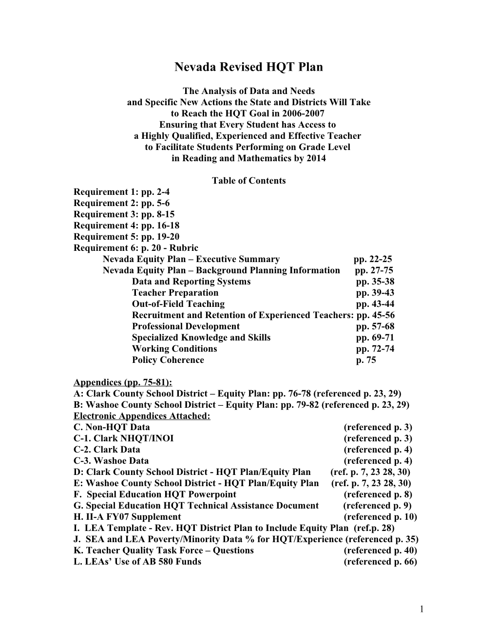 Nevada - Revised Highly Qualified Teachers State Plan (MS WORD)