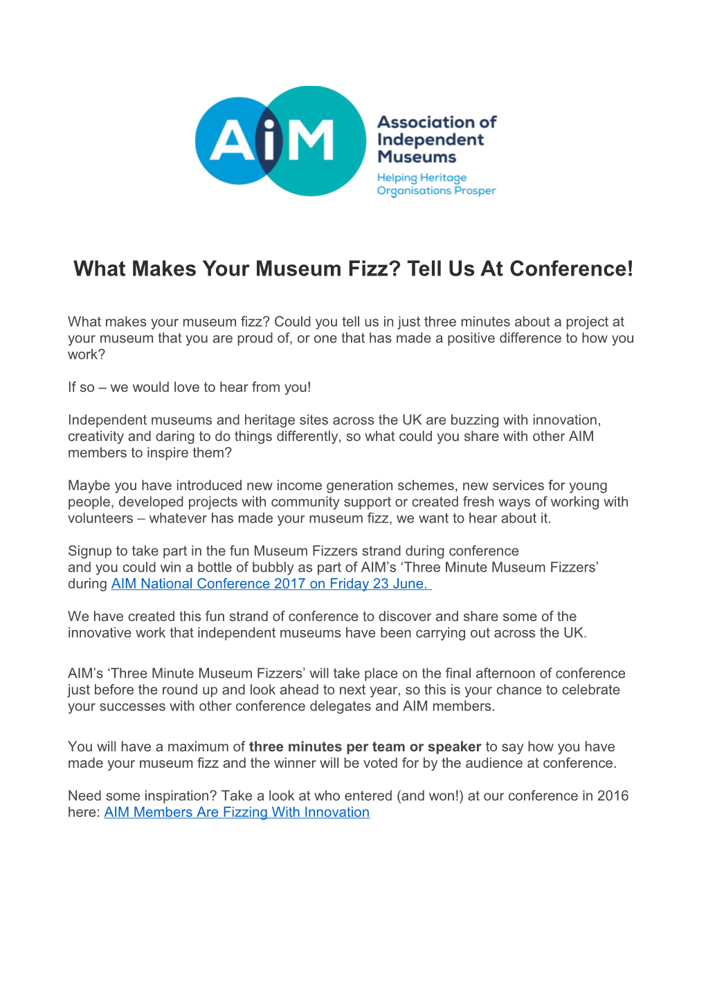 What Makes Your Museum Fizz? Tell Us Atconference!