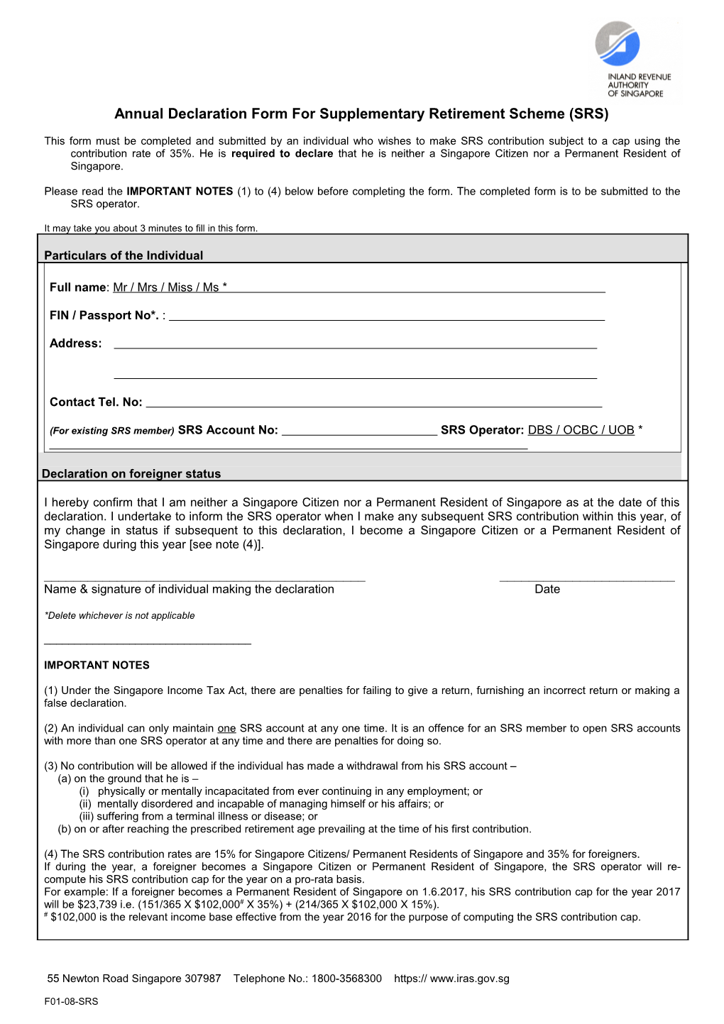 Declaration Form for the Supplementary Retirement Scheme