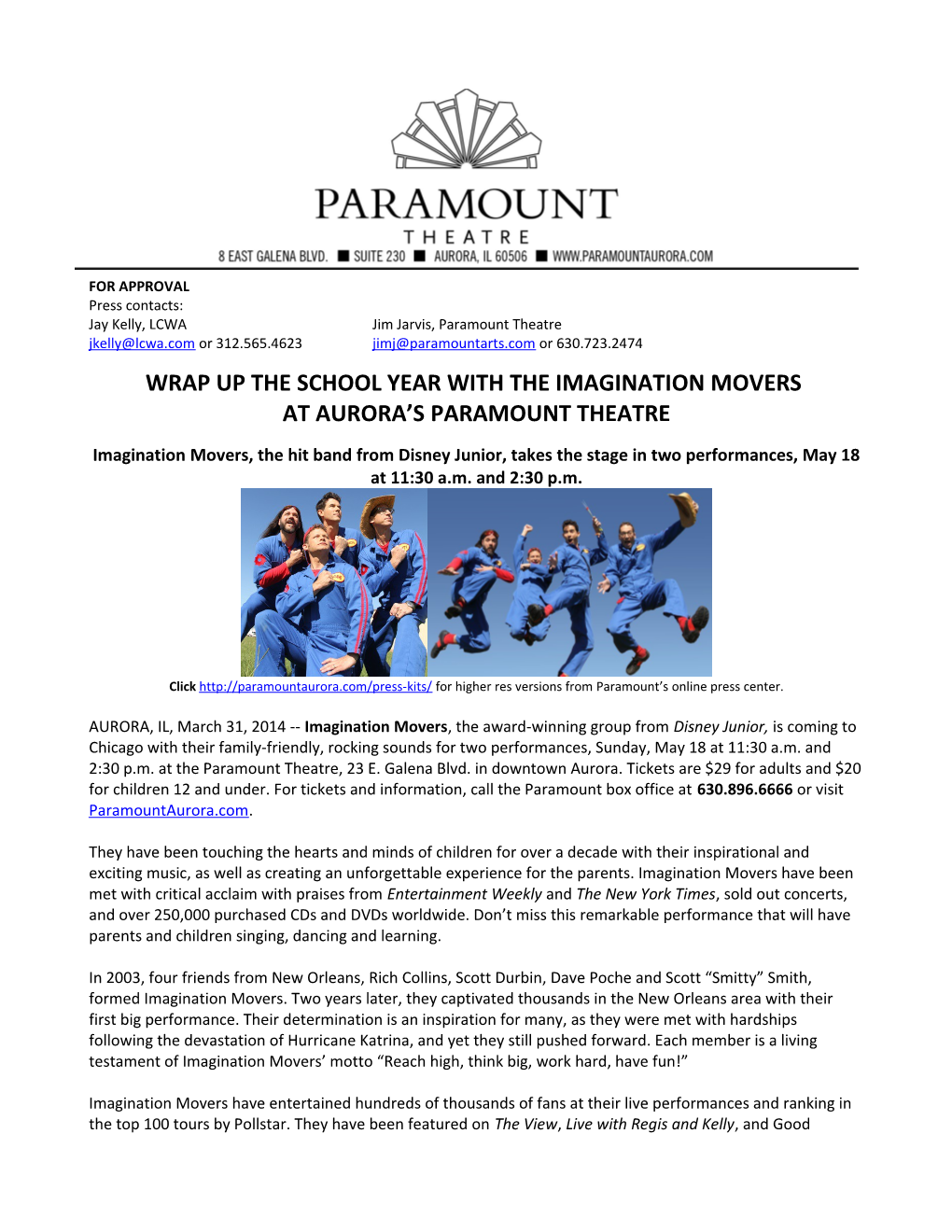 Wrap up the School Year with the Imagination Movers at Aurora S Paramount Theatre