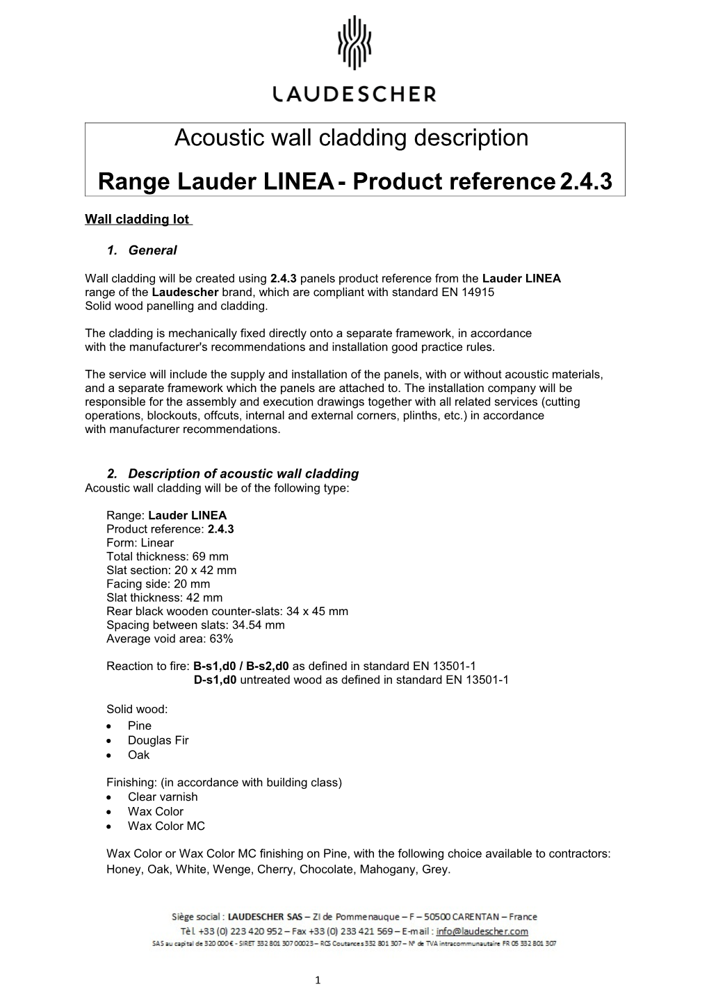 Range Lauder LINEA - Product Reference 2.4.3