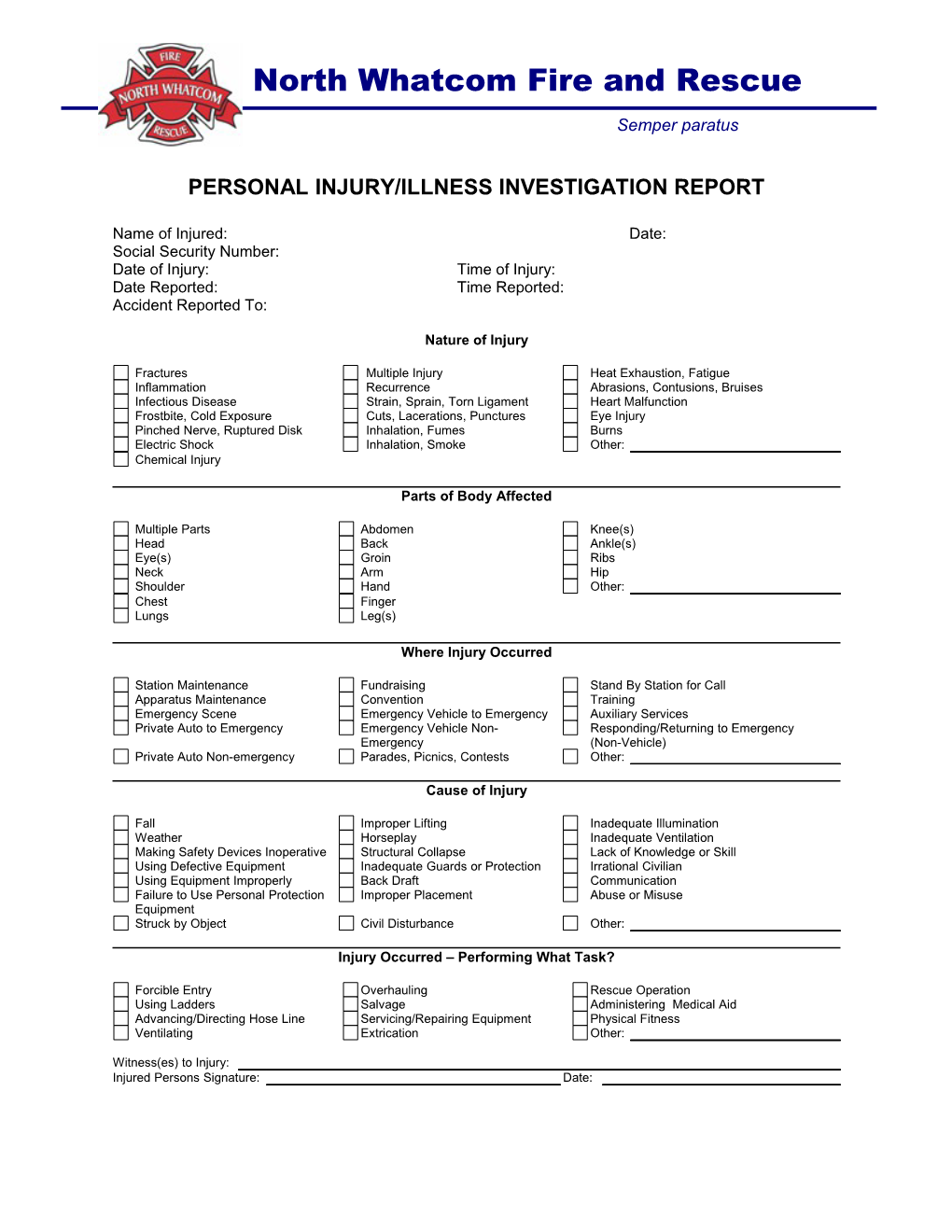 Personal Injury/Illness Investigation Report