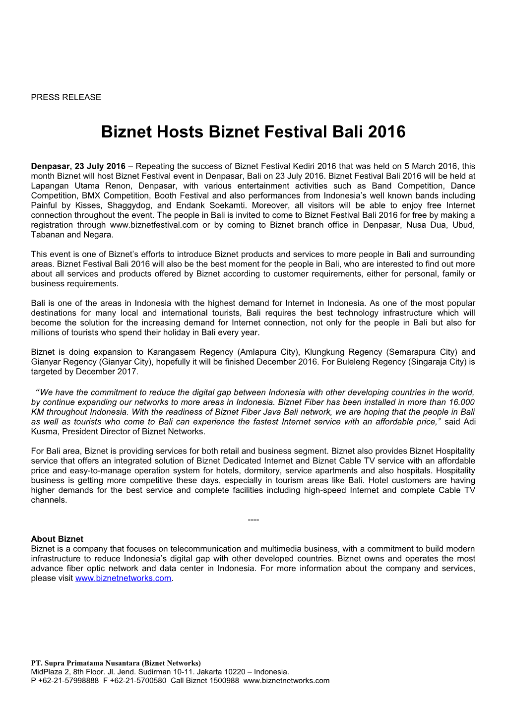 Biznet Hosts Biznet Festival Bali 2016