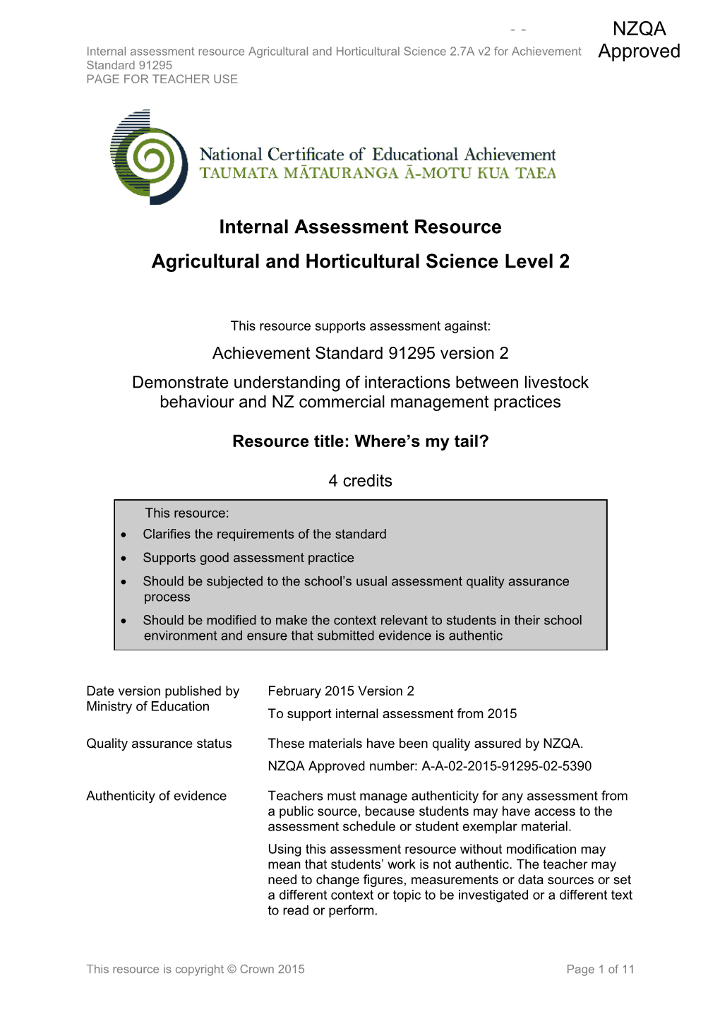 Level 2 Agricultural and Horticultural Science Internal Assessment Resource s1