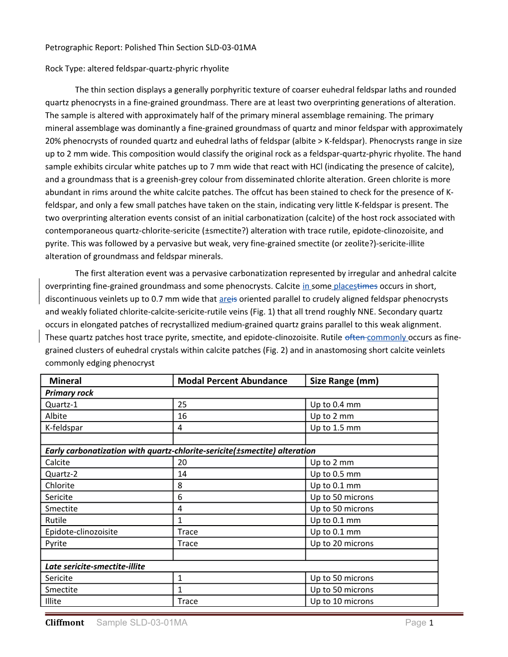 Petrographic Report: Polished Thin Sectionsld-03-01MA