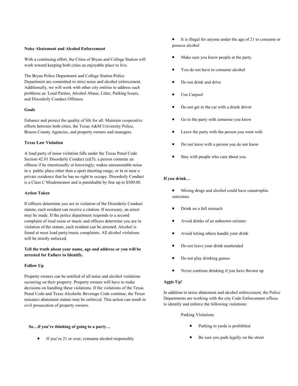 Noise Abatement and Alcohol Enforcement