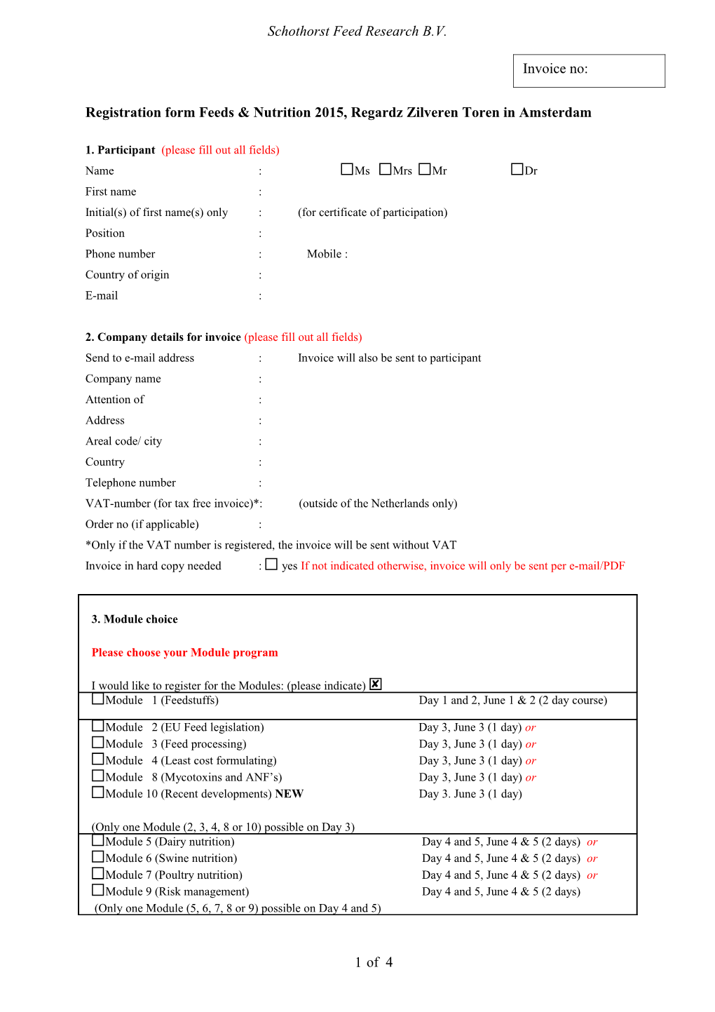 Registration Form Feeds & Nutrition 2015, Regardzzilveren Toren in Amsterdam