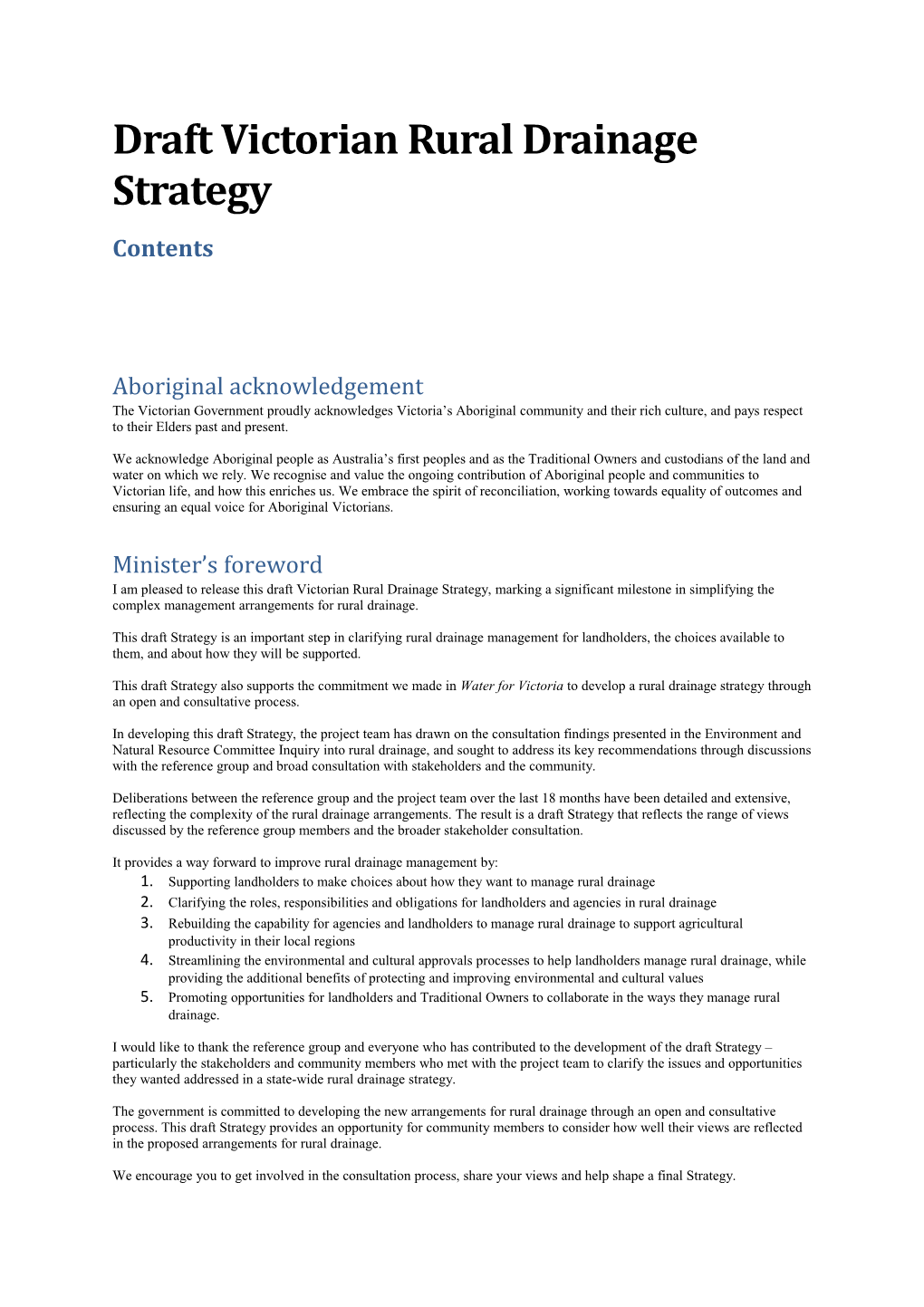 Draft Victorian Rural Drainage Strategy