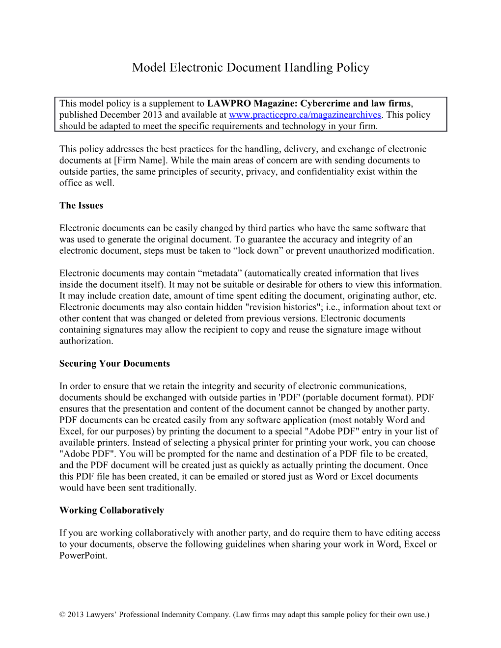 Model Electronic Document Handling Policy