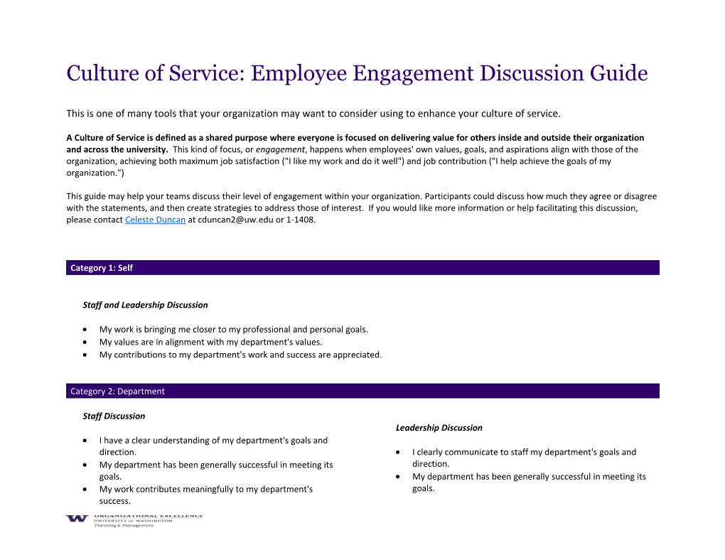 Culture of Service: Employee Engagement Discussion Guide