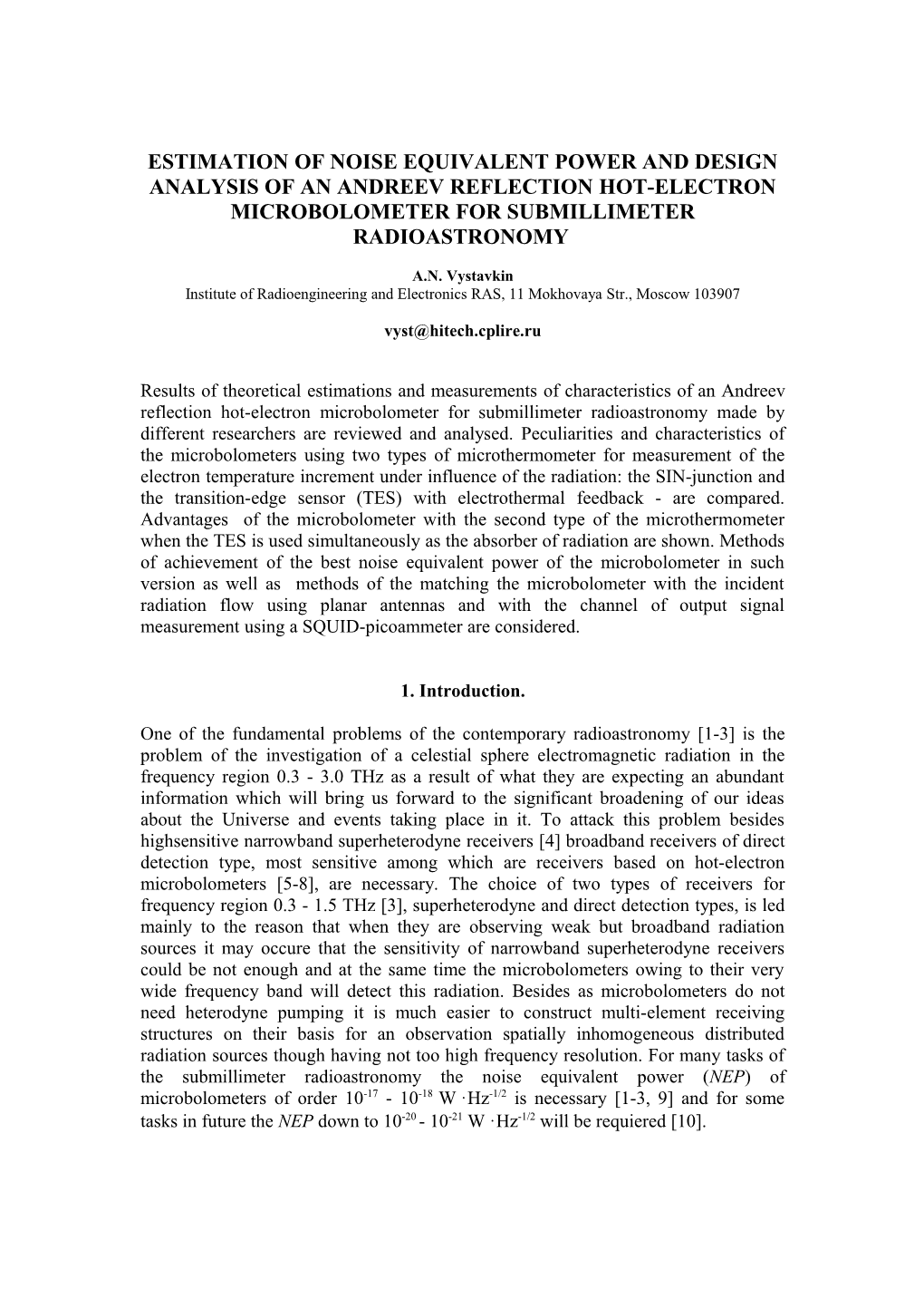 Noise Equivalent Power and Design Analysis of an Andreev Reflection Hot-Electron Microbolometer