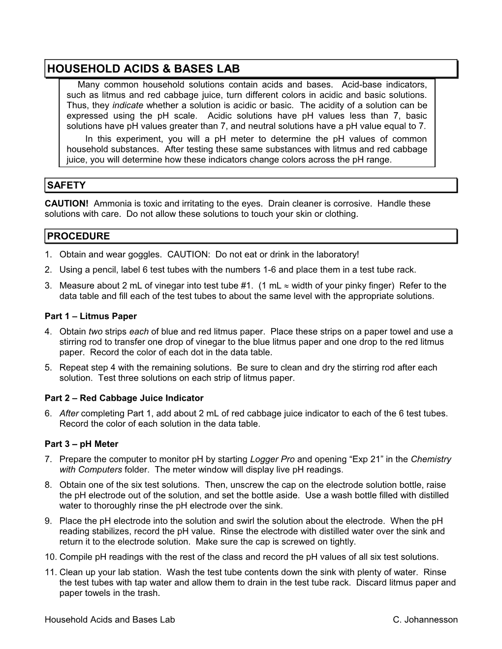 Household Acids & Bases Lab