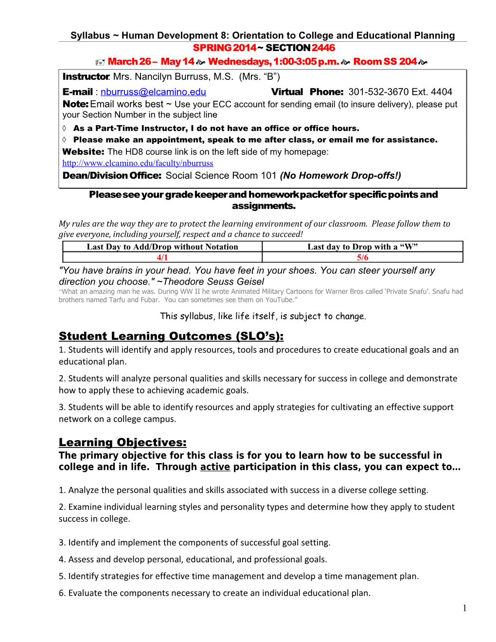 Human Development 8: Orientation to College and Education Planning