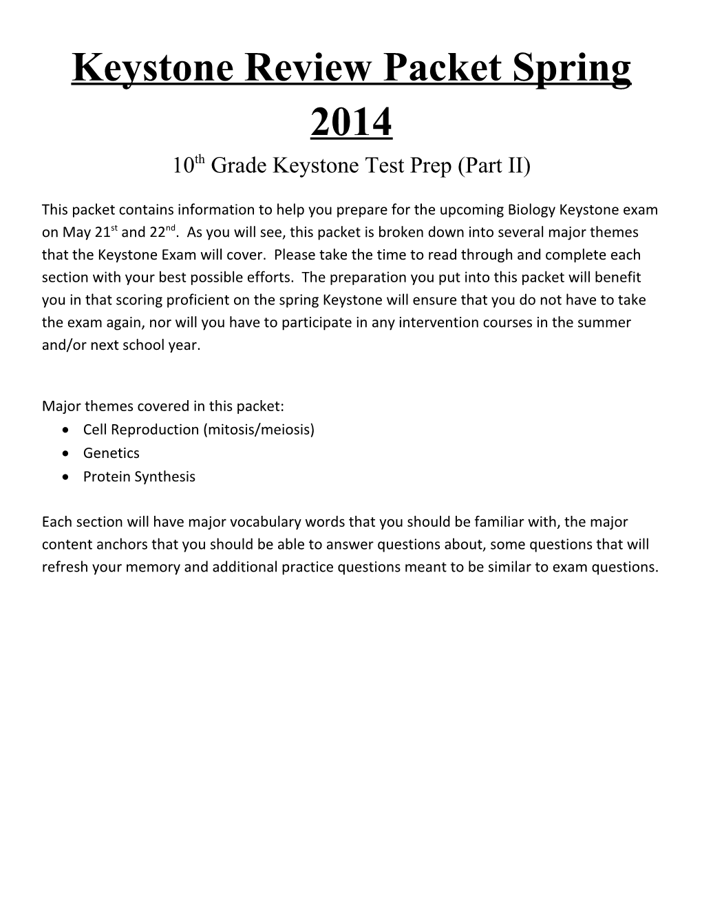 Keystone Review Packet Spring 2014