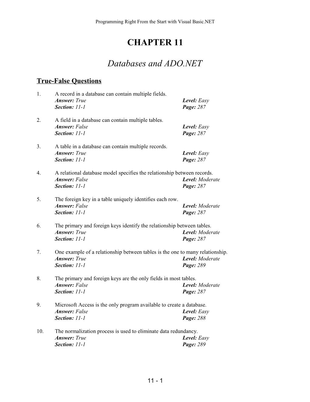 Chapter 11 Databases and ADO.NET