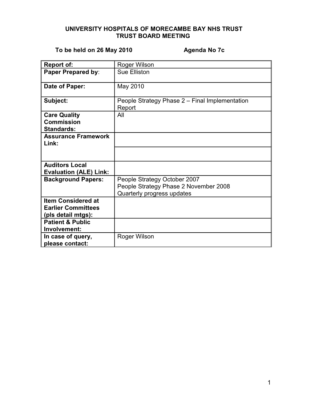 University Hospitals of Morecambebay Nhs Trust