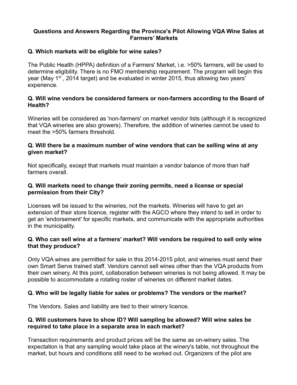 Q. Which Markets Will Be Eligible for Wine Sales?