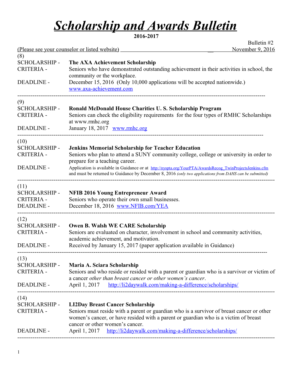 Scholarship and Awards Bulletin