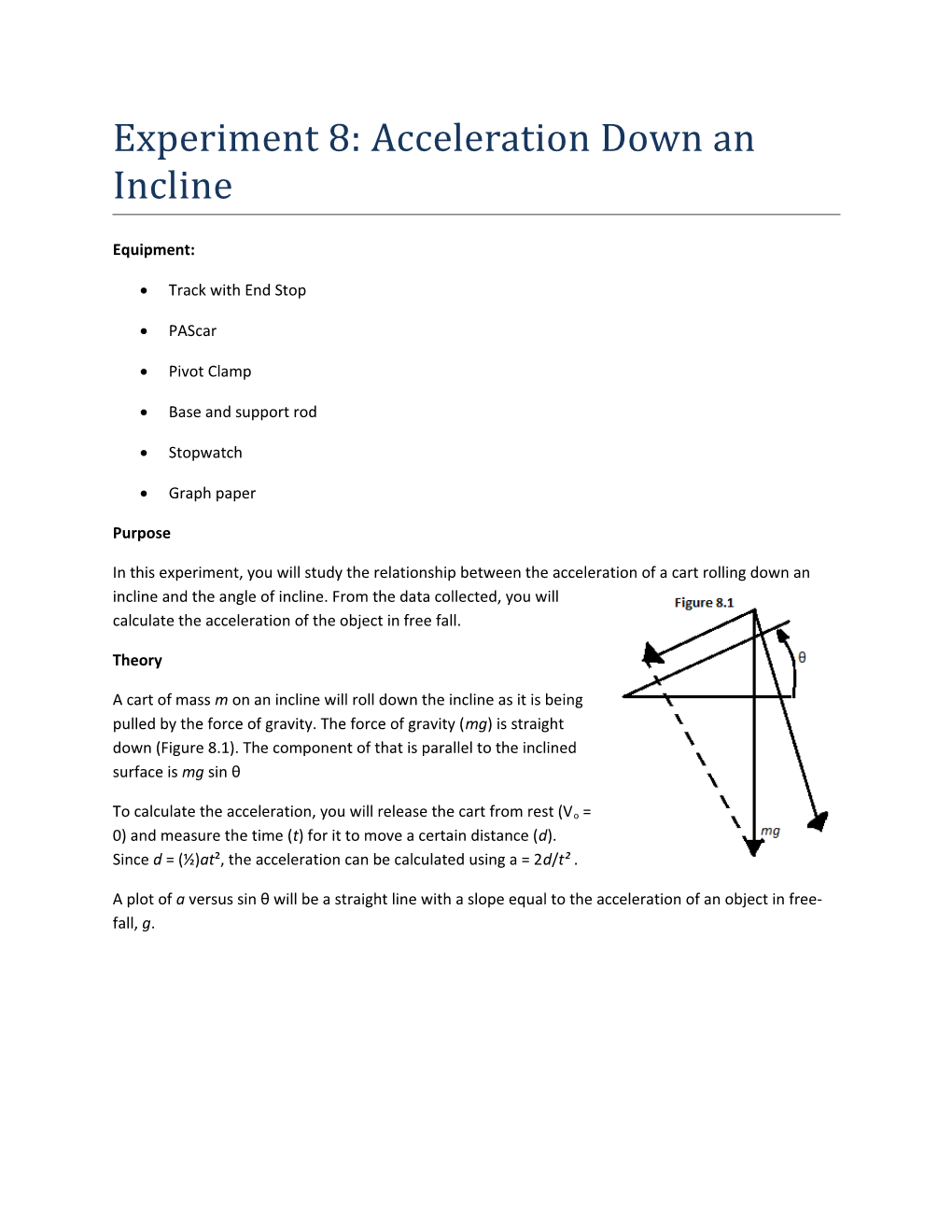 Experiment 8: Acceleration Down an Incline
