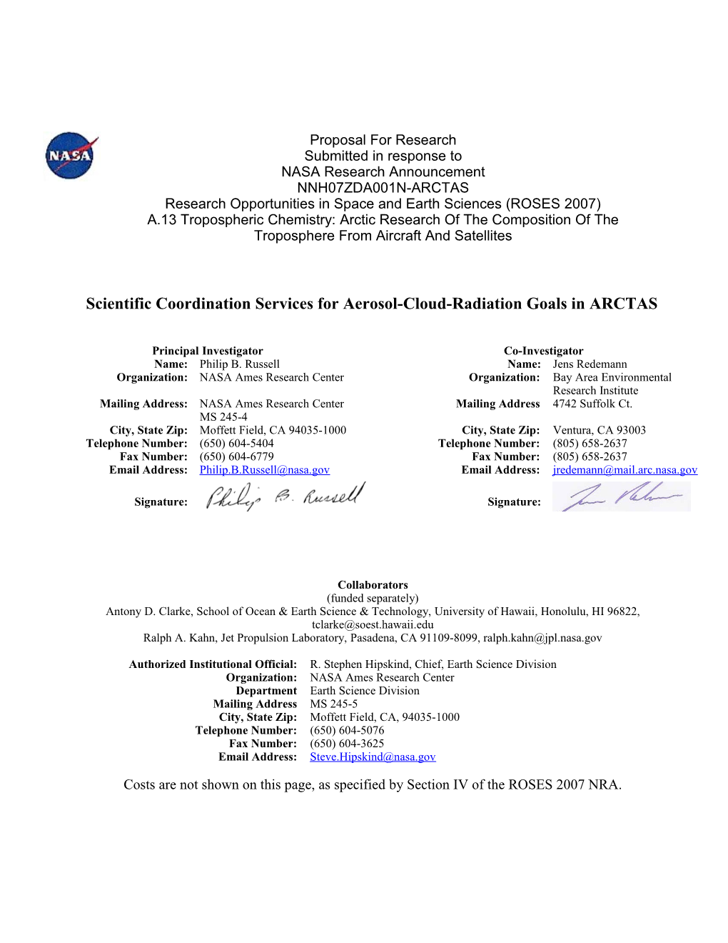 A Revised Proposal (# GC96-269R) to the National Oceanic and Atmospheric Administration