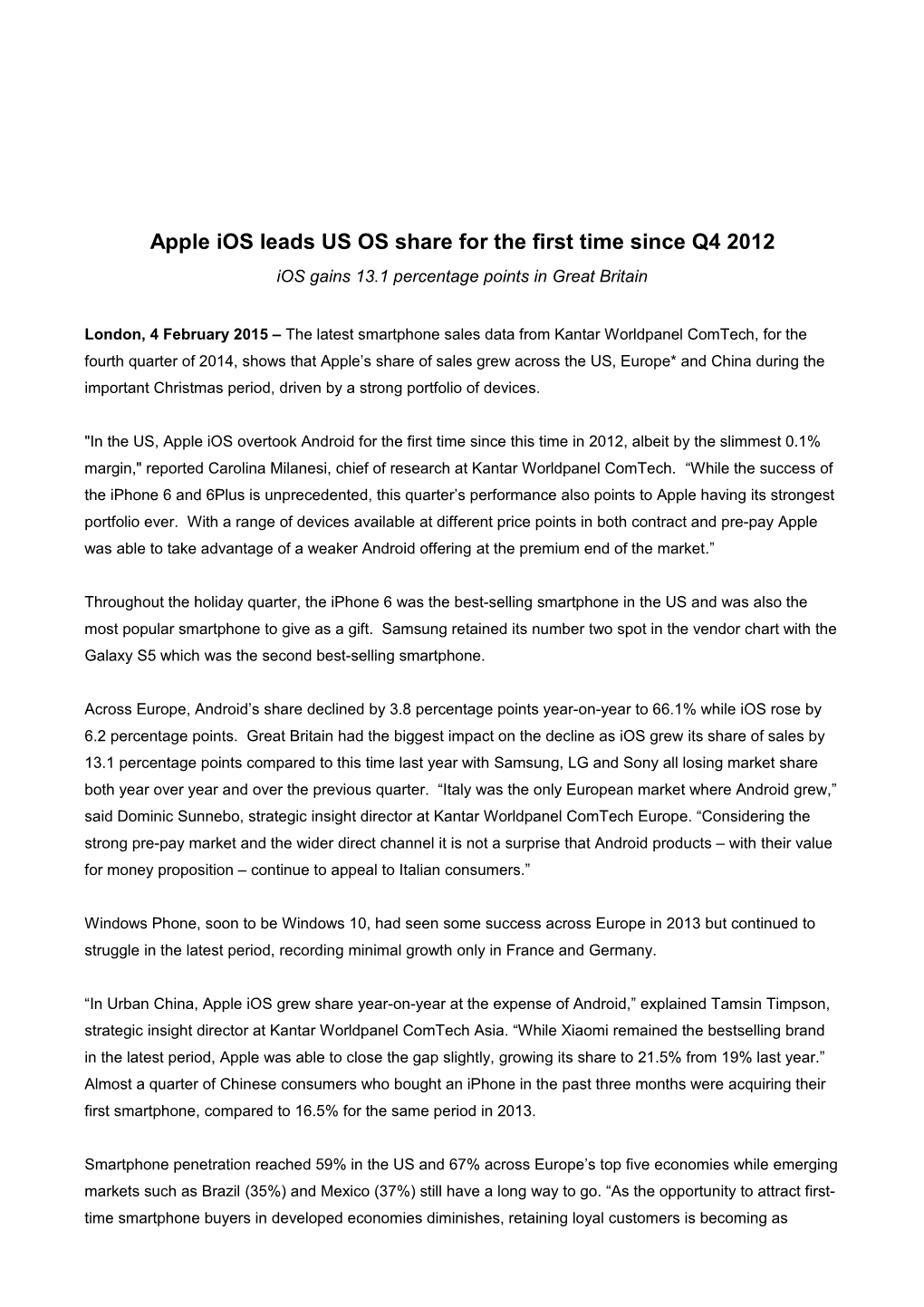 Apple Ios Leads US OS Share for the First Time Since Q4 2012