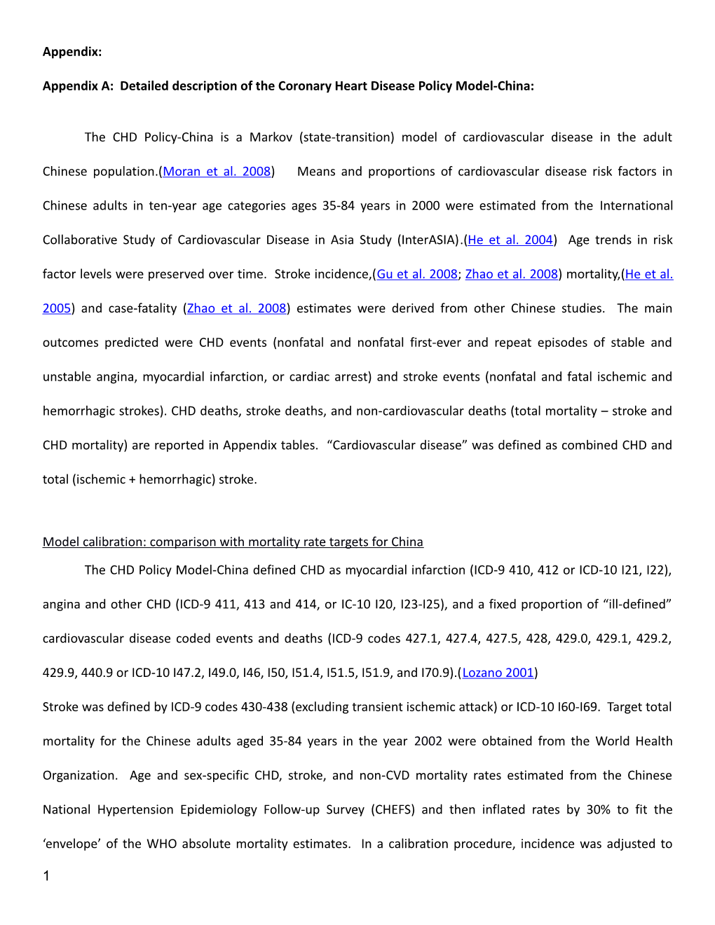 Appendix A: Detailed Description of the Coronary Heart Disease Policy Model-China