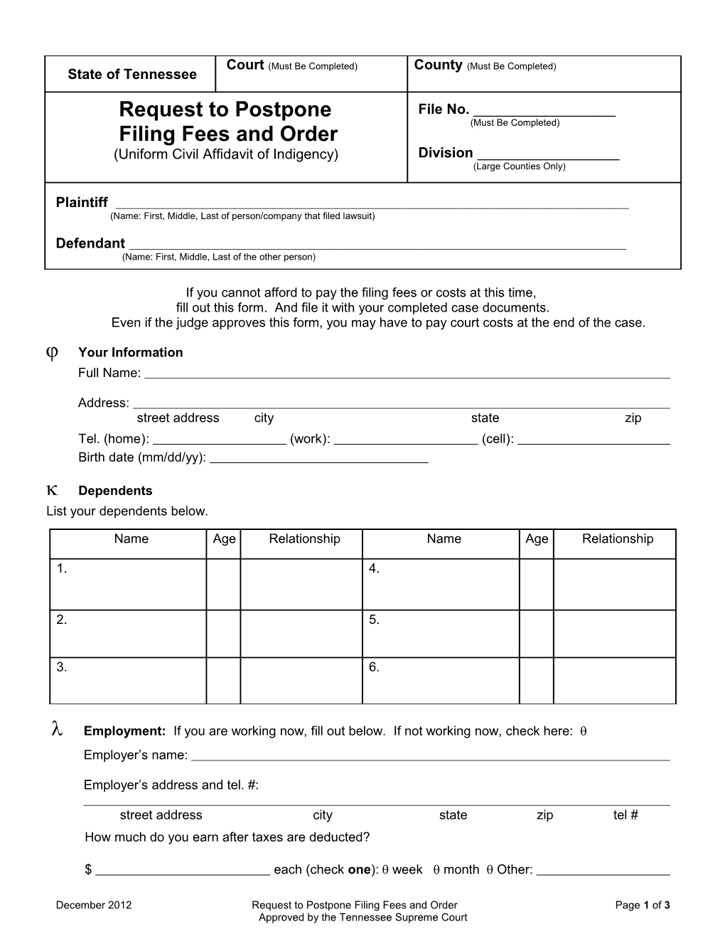 Filing Fees and Order