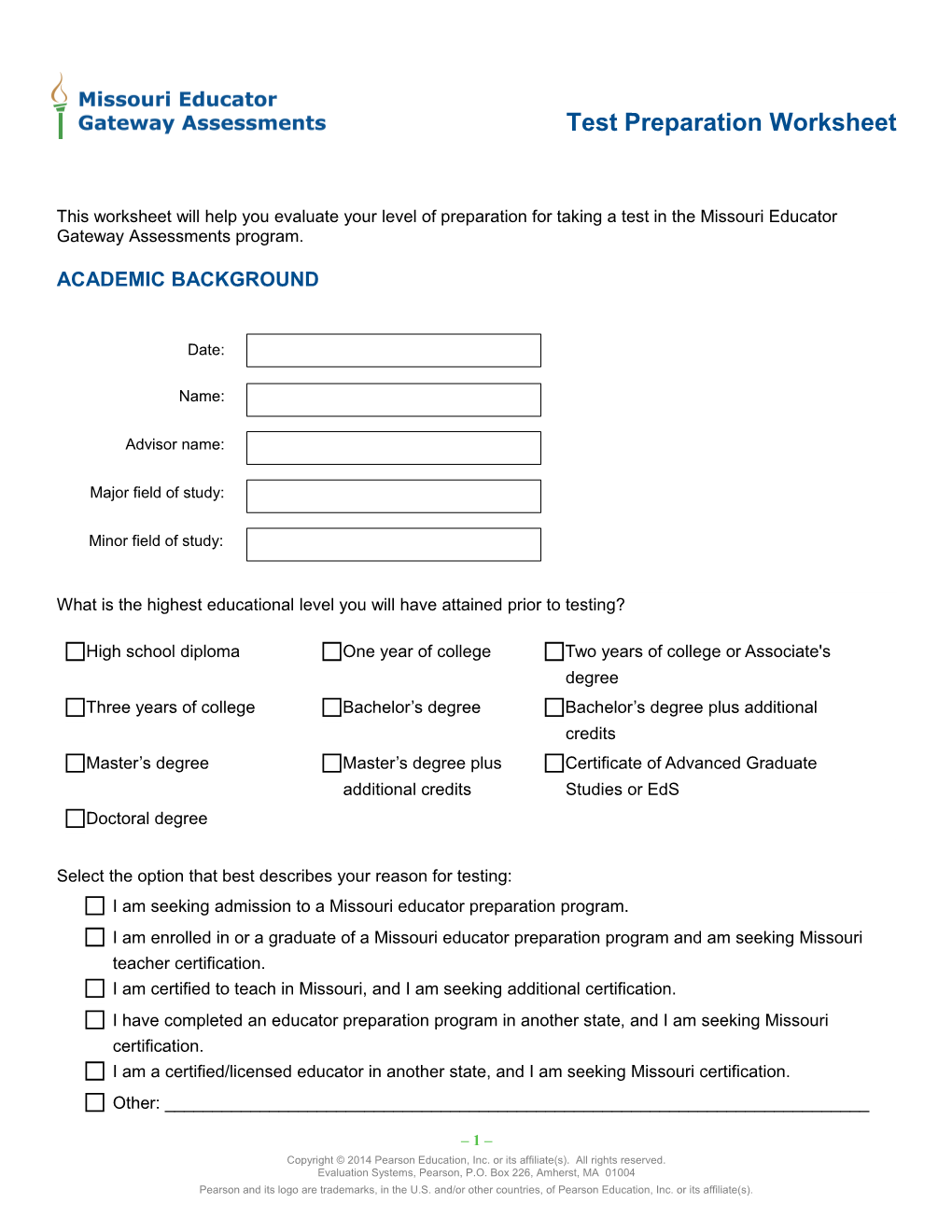 This Worksheet Will Help You Evaluate Your Level of Preparation for Taking a PECT Assessment