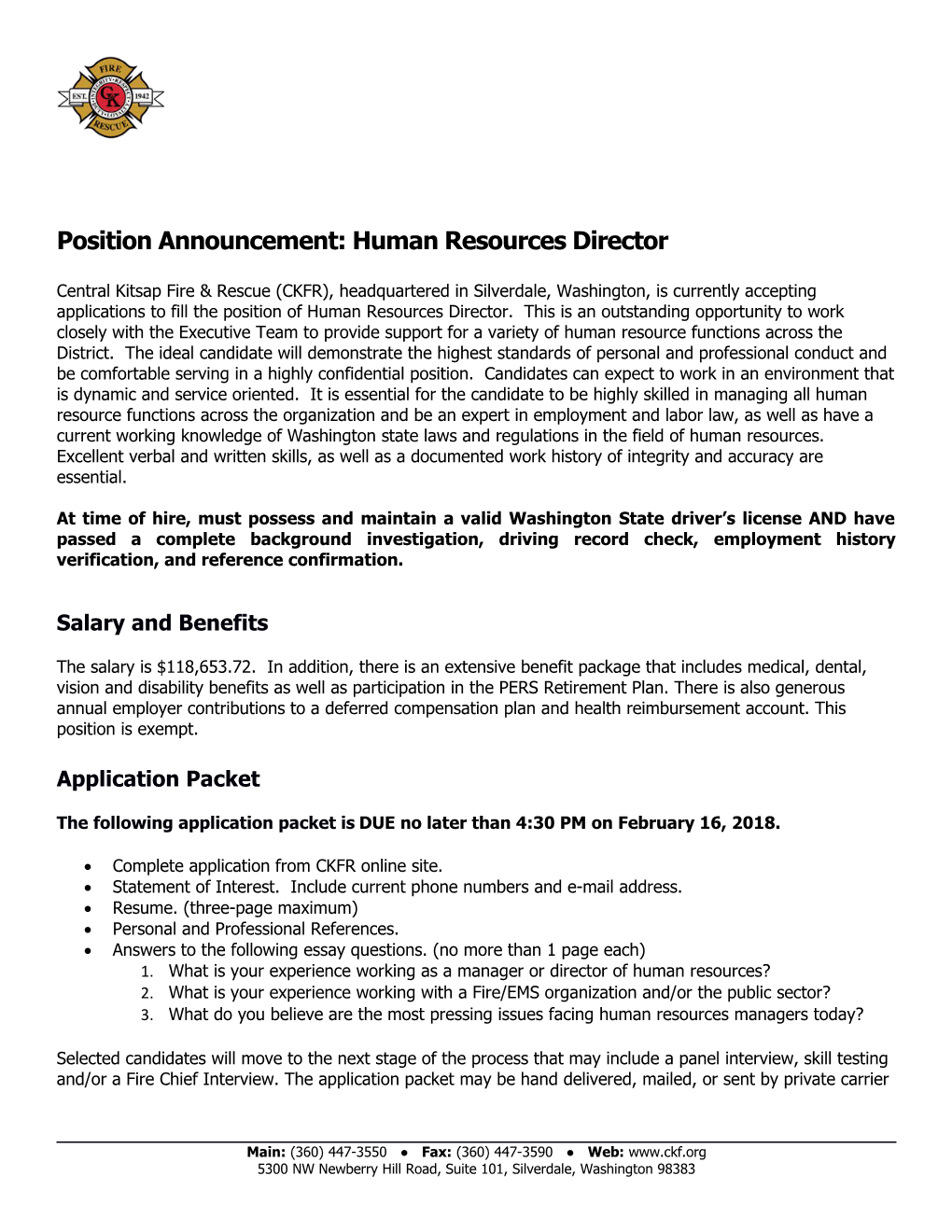 Position Announcement: Human Resources Director