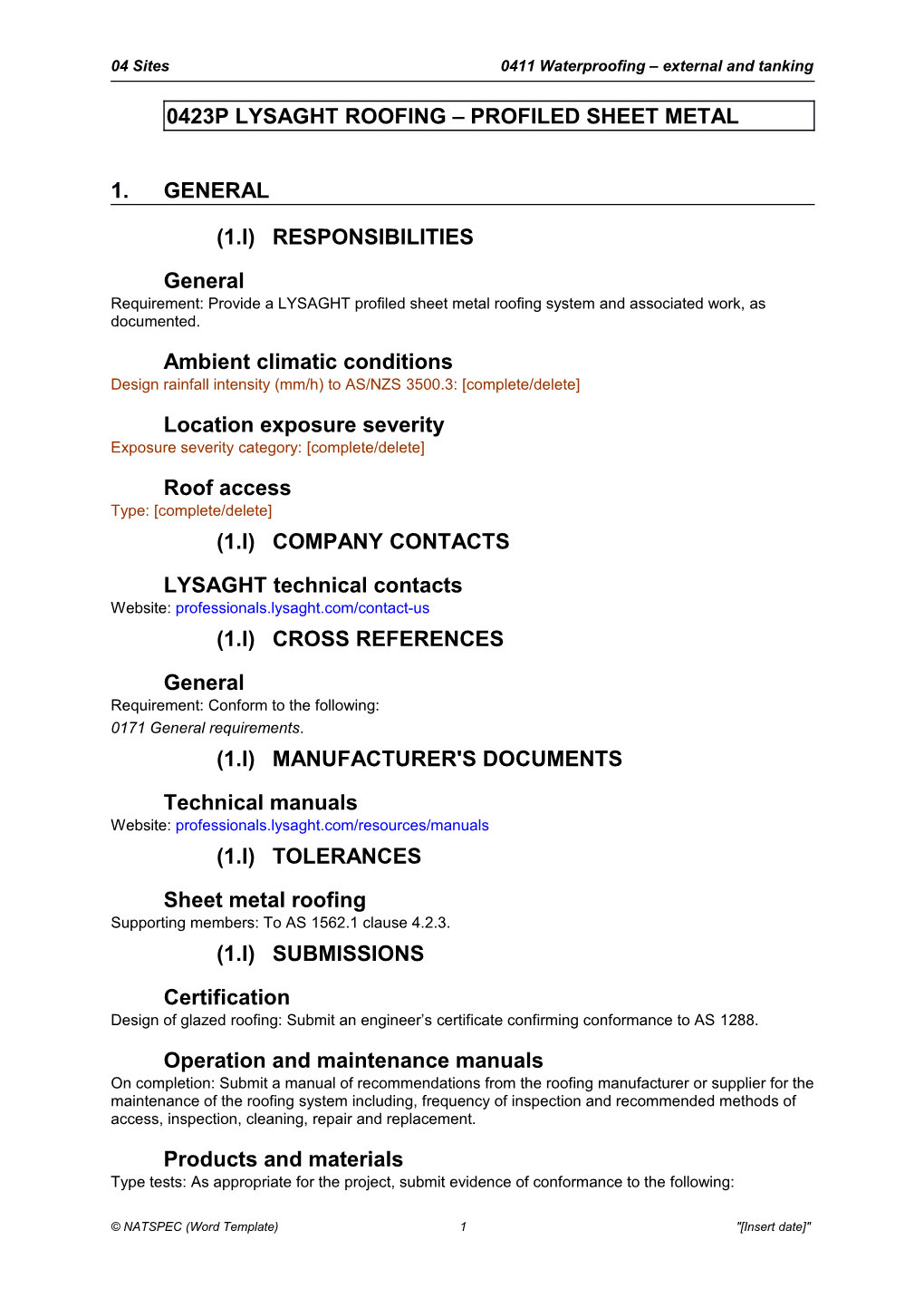 0423P LYSAGHT Roofing - Profiled Sheet Metal