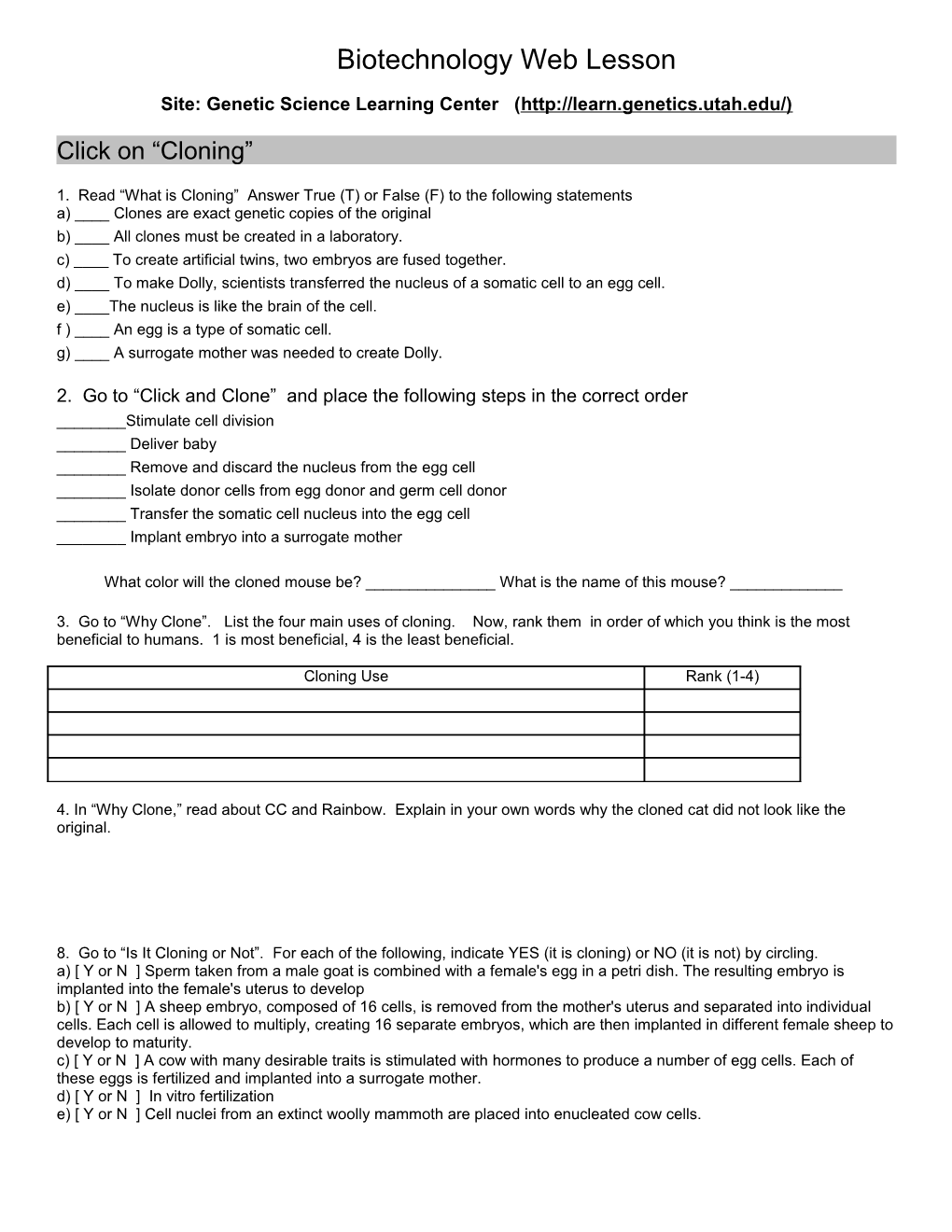 Biotechnology Web Lesson