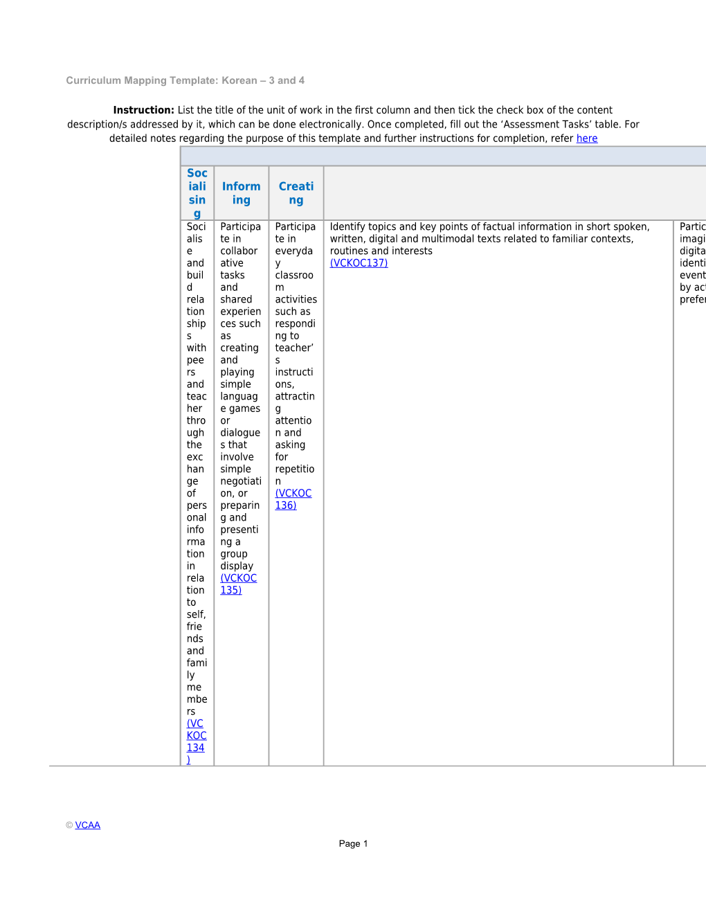 Curriculum Mapping Template: Korean 3 and 4