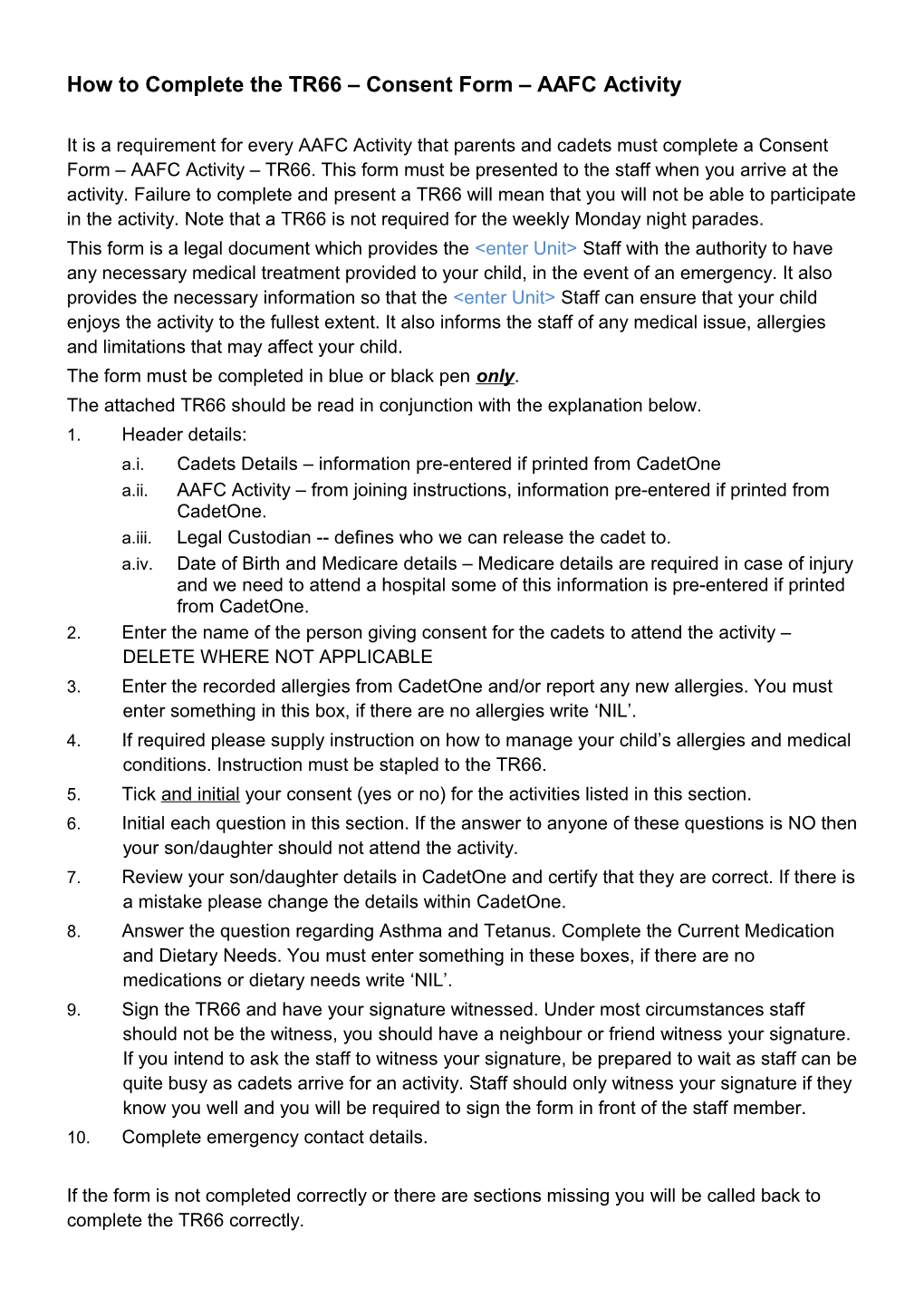 How to Complete the TR66 Consent Form AAFC Activity