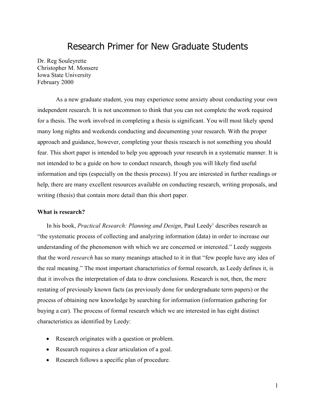 Research Primer for New Graduate Students